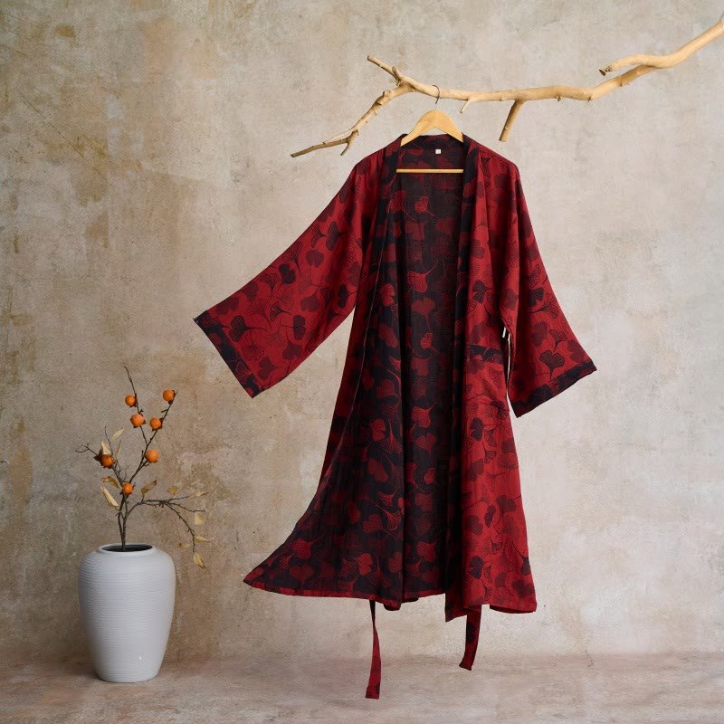 BILORAE – Ginkgo Cotton Kimono Bathrobe for Breathable Daily Comfort
