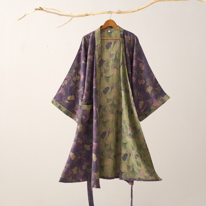 BILORAE – Ginkgo Cotton Kimono Bathrobe for Breathable Daily Comfort