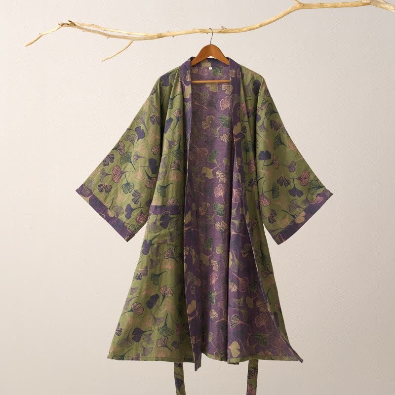 BILORAE – Ginkgo Cotton Kimono Bathrobe for Breathable Daily Comfort