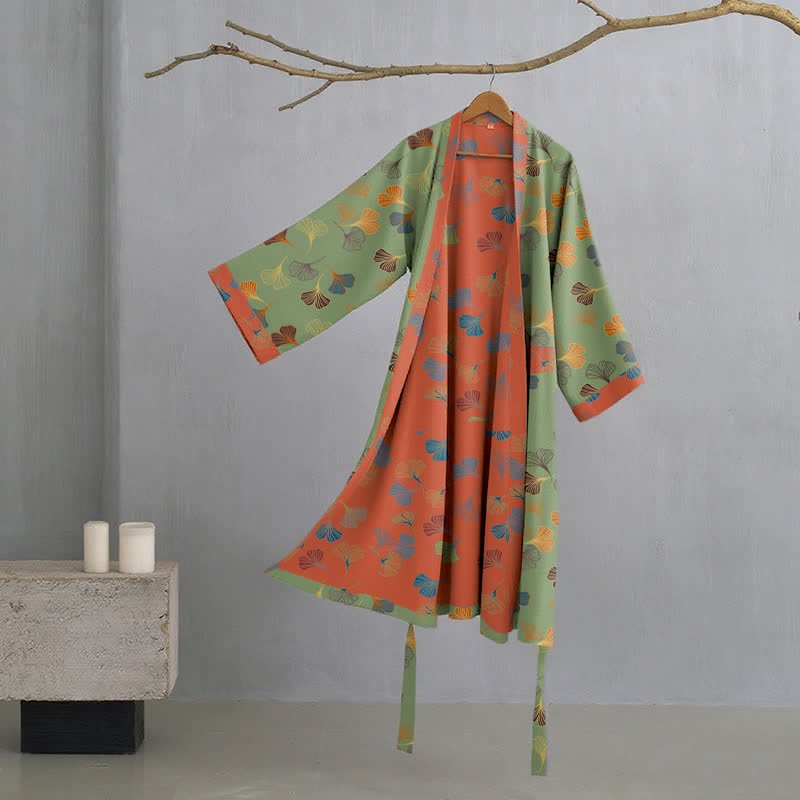 BILORAE – Ginkgo Cotton Kimono Bathrobe for Breathable Daily Comfort