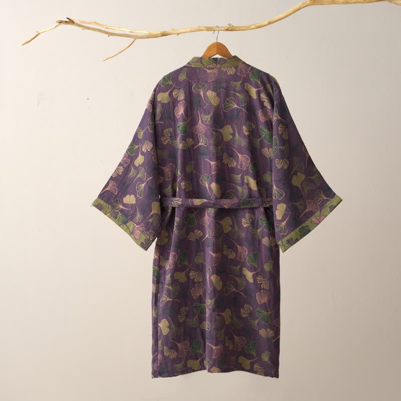 BILORAE – Ginkgo Cotton Kimono Bathrobe for Breathable Daily Comfort