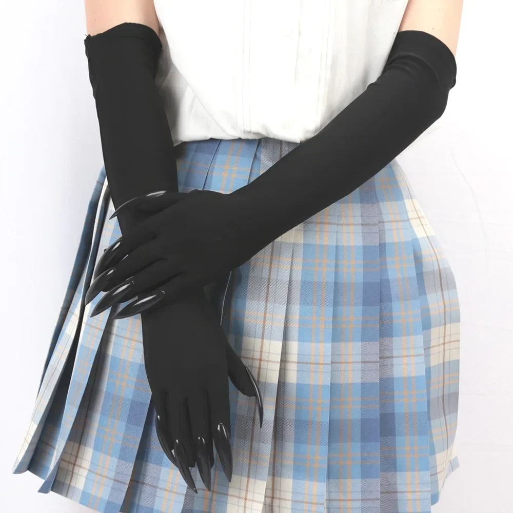 Black Elbow Length Claw Gloves for Halloween Witch Costume