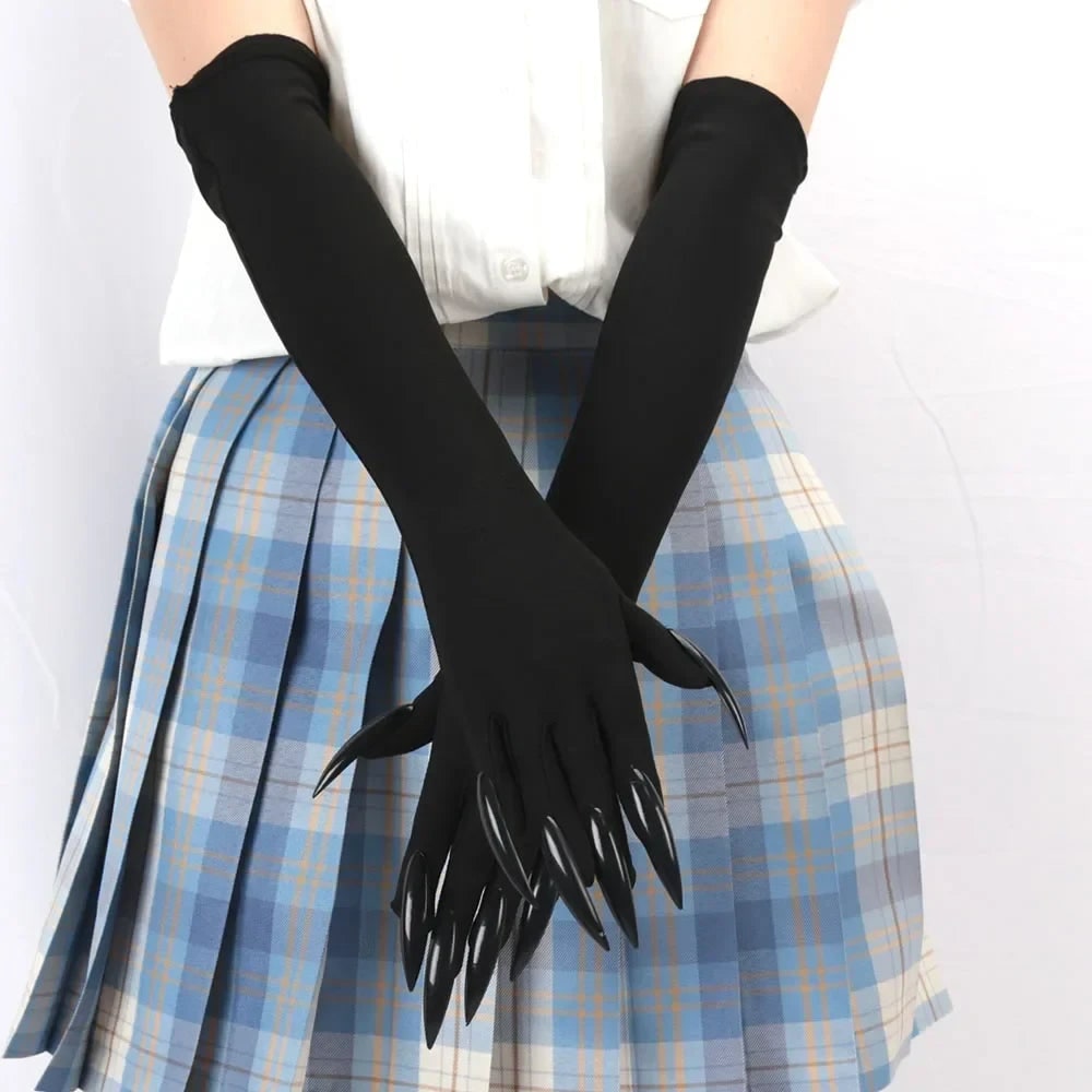 Black Elbow Length Claw Gloves for Halloween Witch Costume