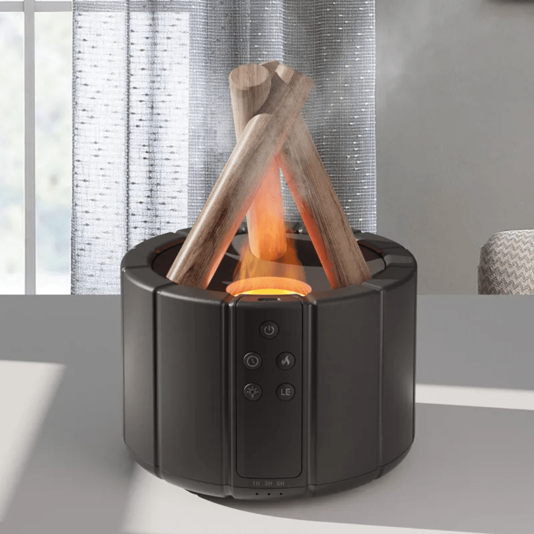 AuroMist Ultrasonic Flame Humidifier | Cozy bonfire light humidifier with aromatherapy function
