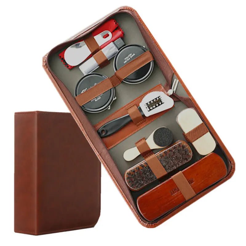 BRUSHVAULT – Premium 9-Piece Shoe Care Kit with Horsehair Brushes