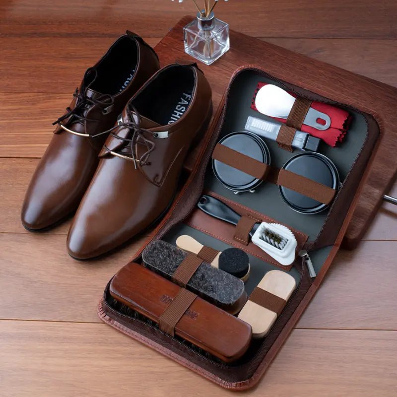 BRUSHVAULT – Premium 9-Piece Shoe Care Kit with Horsehair Brushes
