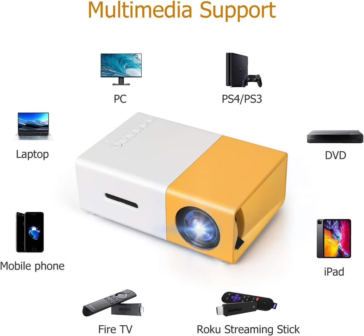 Portable Home Projector - 60 Inch, 1920x1080, Built-in Speaker