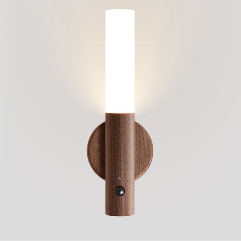 No-Drill Magnetic Walnut Motion Sensor Wall Lamp - Wireless Convenience and Elegant Design