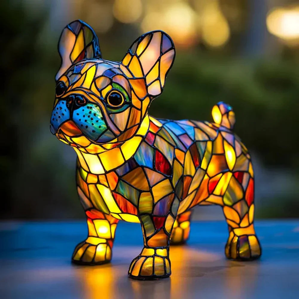 Stained Glass Dog Table Lamp Best Tiffany Style Pet Animal Home Decor