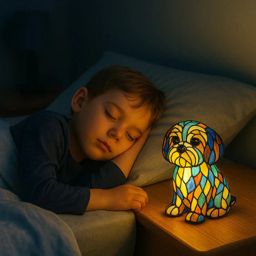 Stained Glass Dog Table Lamp Best Tiffany Style Pet Animal Home Decor