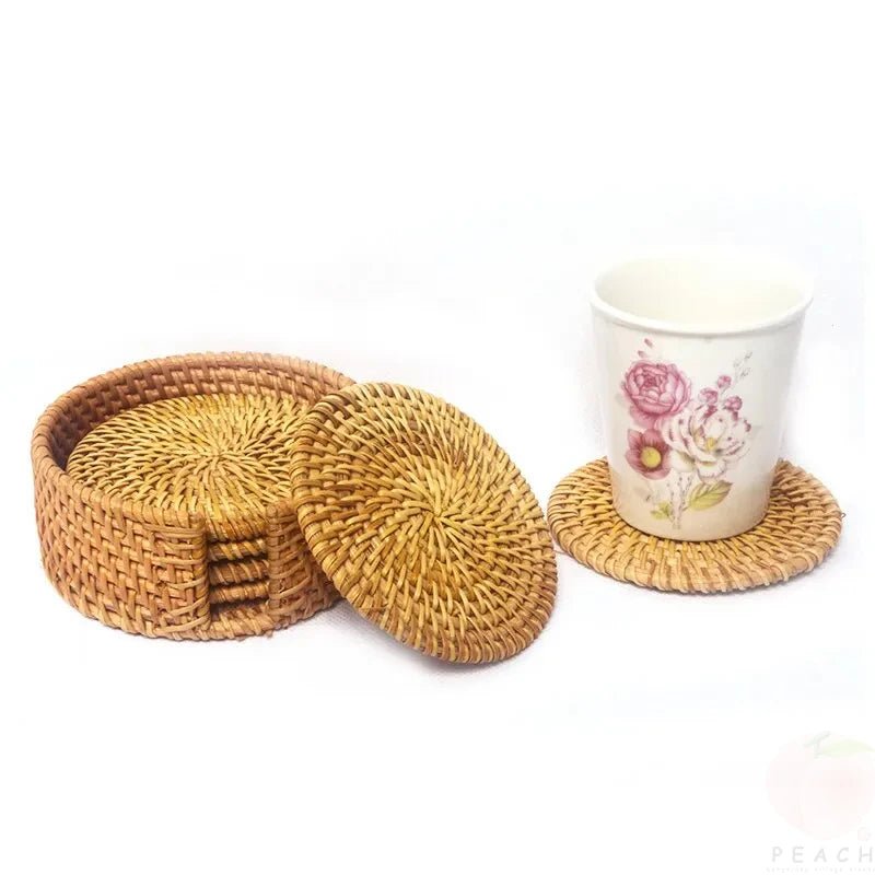 COASTORIA – Elegant Rattan Weave Drink Coaster Set 6-Piece Non-Slip Design