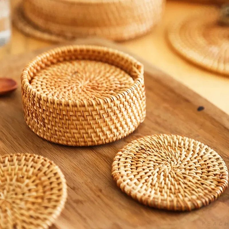 COASTORIA – Elegant Rattan Weave Drink Coaster Set 6-Piece Non-Slip Design