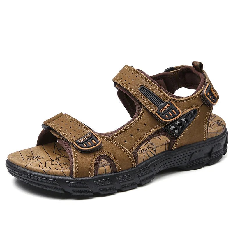 COMFLEUR – Men's Ergonomic Leather Sandals with Cushioned Support & Velcro Fit