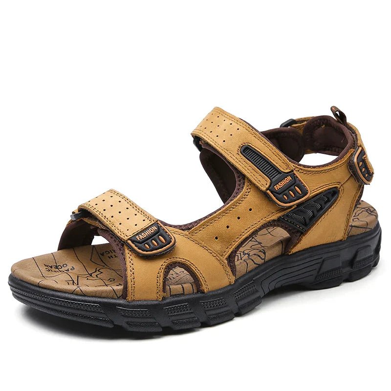 COMFLEUR – Men's Ergonomic Leather Sandals with Cushioned Support & Velcro Fit