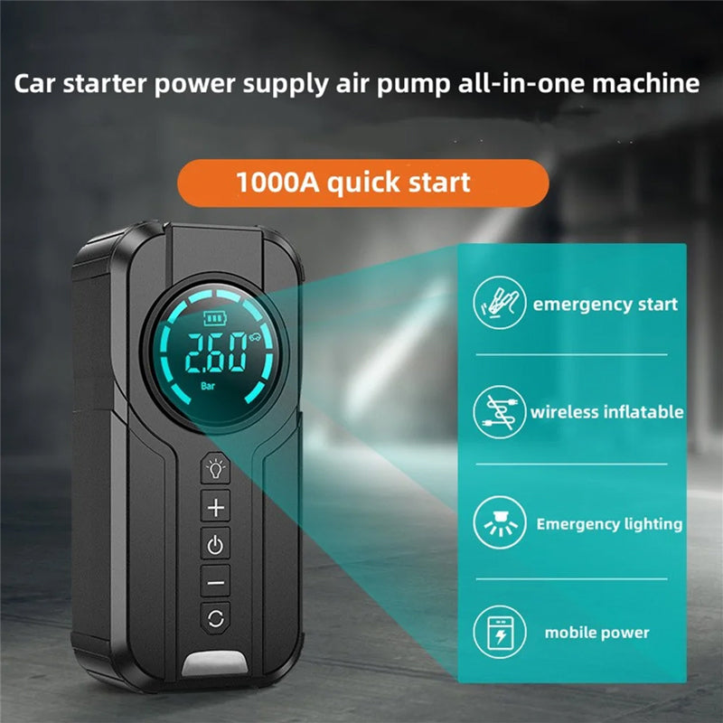 Compact Car Air Pump Jump Starter LED Light