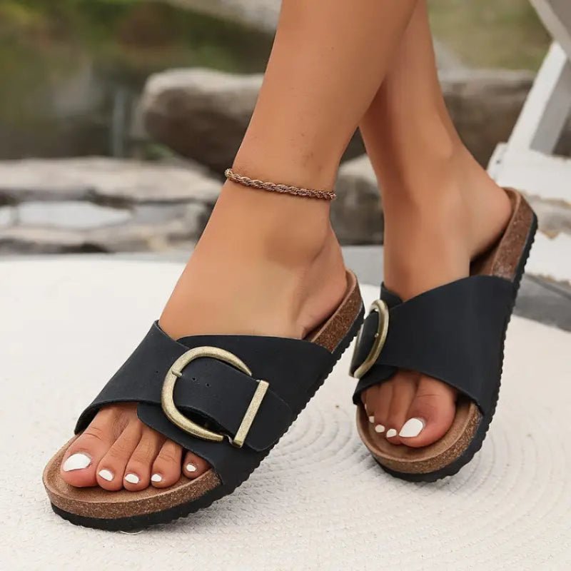 CORKA – Women’s Orthopedic Black Sandals with Cork Support