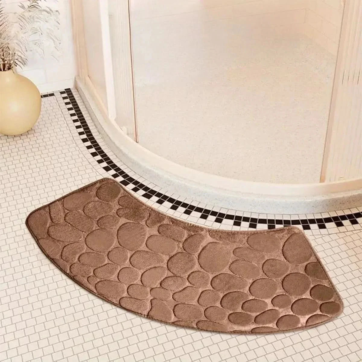 Curved Bathroom Mat - Thick Absorbent Non-Slip Bath Mat for Bathroom Safety