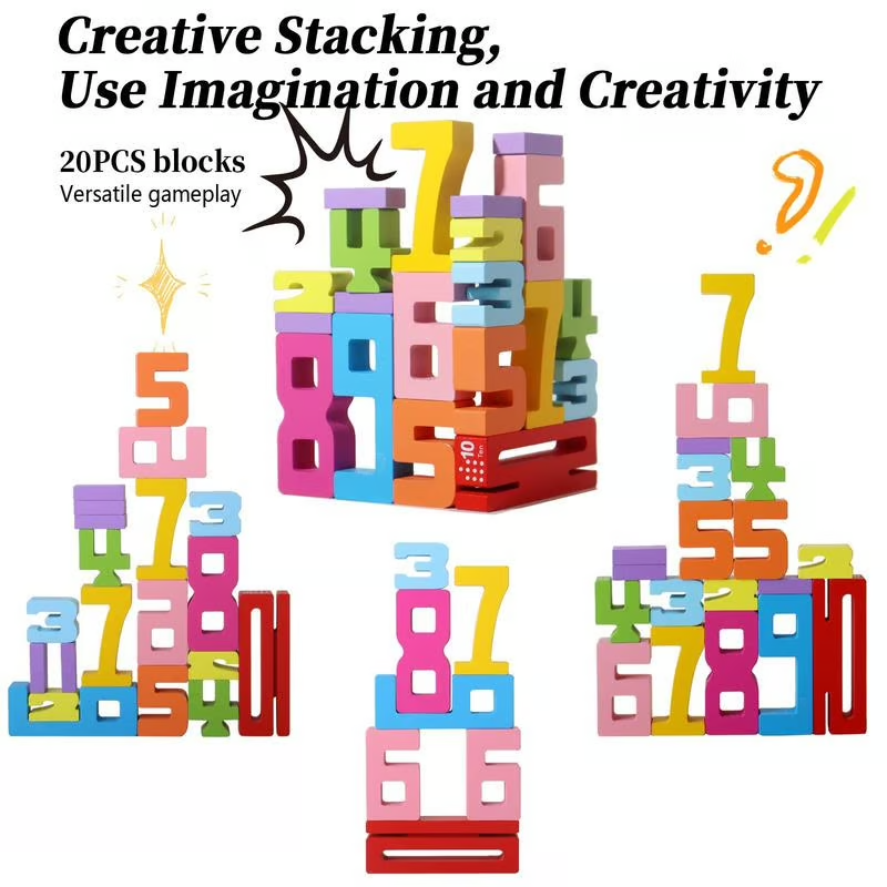 Wooden Number Building Block, Creative Montessori Stacking Toys, Early Educational Toy for Children(1 Box) - Standard Edition (10 PCS)