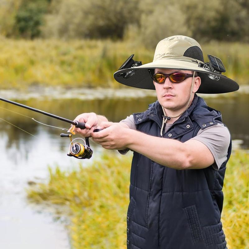 2025 New Solar Fan Outdoor Fishing Hat-Solar Sun Protection Sun Hat with Fan Solar Fan Hat Dual Power Supply Fan Outdoor Fan