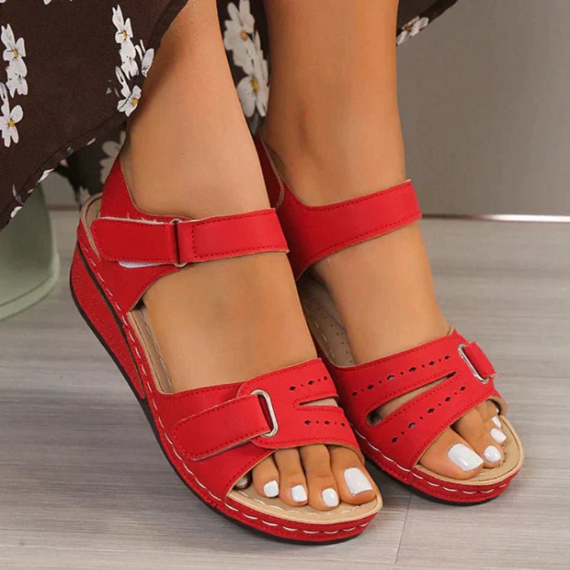 DAYARA – Women’s Adjustable Red Sandals with Eco-Friendly Leather