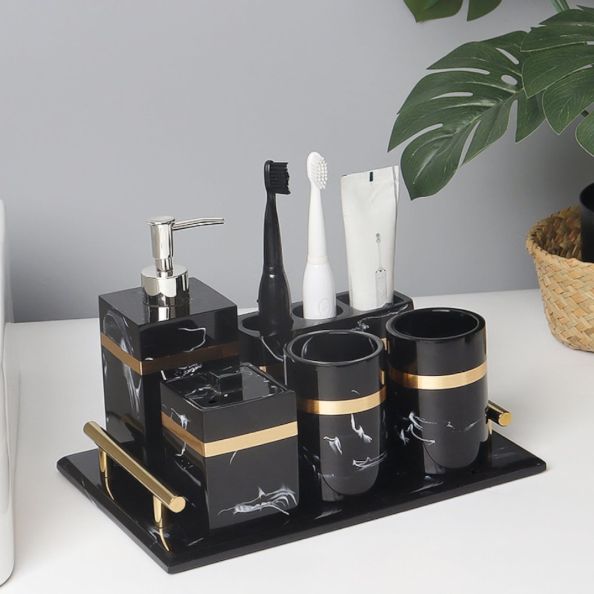 DECORVA – Elegant Black Marble Accent Tray for Luxury Bathroom Decor