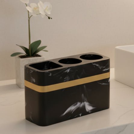 DECORVA – Elegant Black Marble Accent Tray for Luxury Bathroom Decor