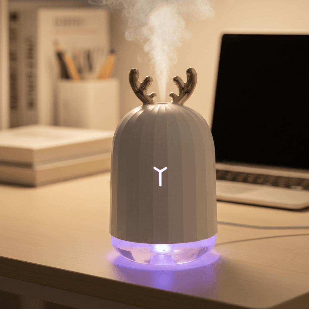 DEERSOFT – Mini Deer Humidifier, Ultra Quiet with Color LED Lights & Automatic Shutdown