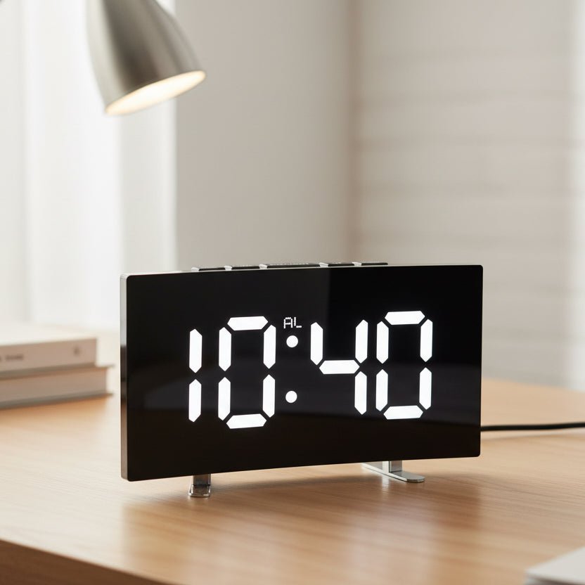 DIGITRACK – Sleek Digital Alarm Clock with Large LED Display & Noiseless Design