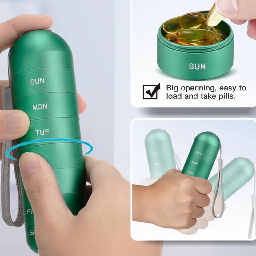 DOSEVAULT – Waterproof Aluminum Weekly Pill Organizer with Large Storage