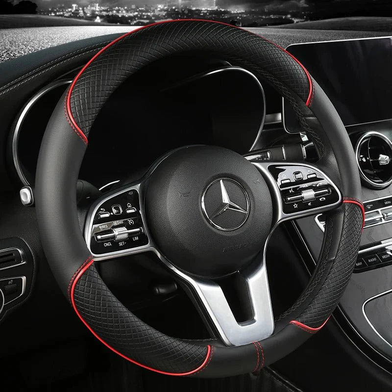DRIVELUX – Premium Leather Diamond Steering Wheel Cover, Universal Fit, Anti-Slip Design, Comfortable Grip