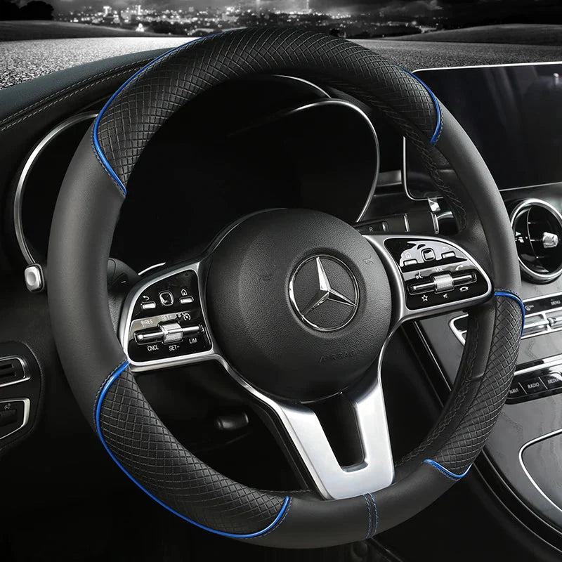 DRIVELUX – Premium Leather Diamond Steering Wheel Cover, Universal Fit, Anti-Slip Design, Comfortable Grip
