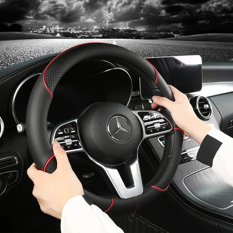 DRIVELUX – Premium Leather Diamond Steering Wheel Cover, Universal Fit, Anti-Slip Design, Comfortable Grip
