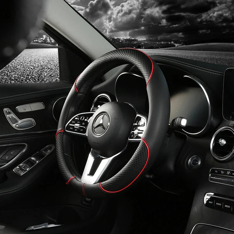 DRIVELUX – Premium Leather Diamond Steering Wheel Cover, Universal Fit, Anti-Slip Design, Comfortable Grip