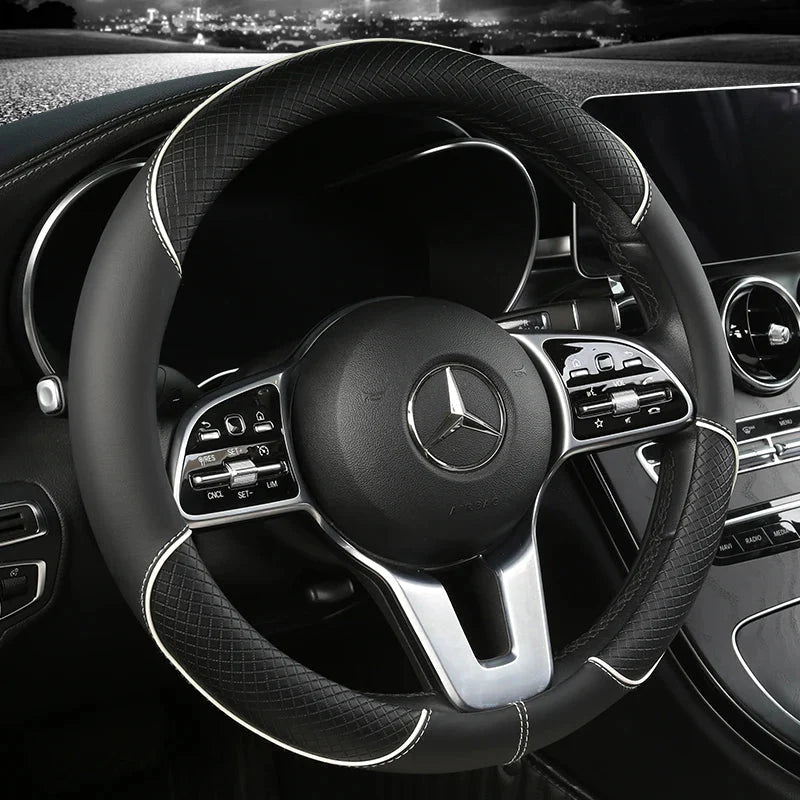 DRIVELUX – Premium Leather Diamond Steering Wheel Cover, Universal Fit, Anti-Slip Design, Comfortable Grip