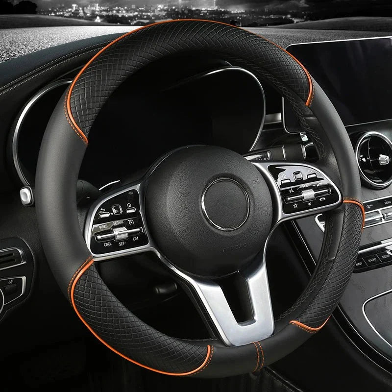 DRIVELUX – Premium Leather Diamond Steering Wheel Cover, Universal Fit, Anti-Slip Design, Comfortable Grip