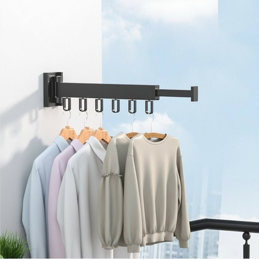DRYFOLD – Wall-Mounted Retractable Clothes Dryer with Folding Hanger Design