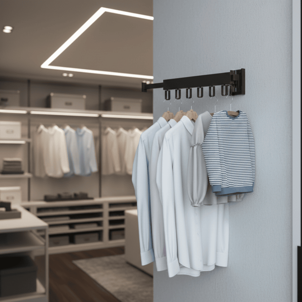 DRYFOLD – Wall-Mounted Retractable Clothes Dryer with Folding Hanger Design