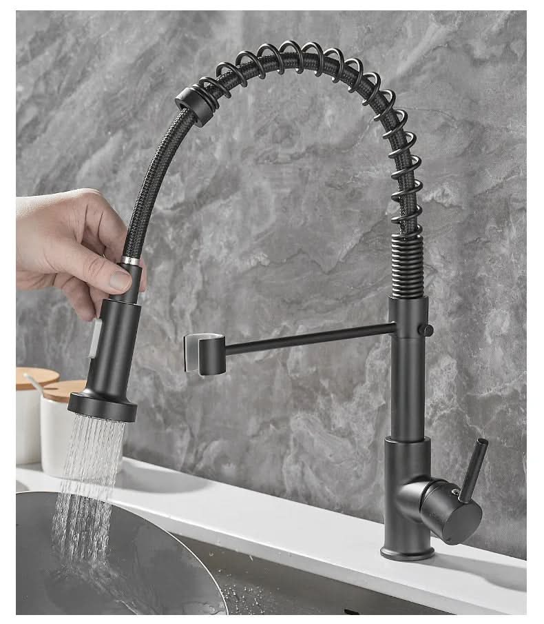 DualFlow Kitchen Tap – Black & Gold Brass Faucet with Dual Spout and Single-Lever Control
