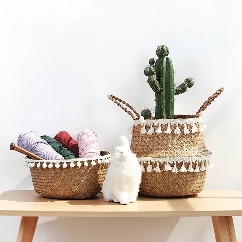 ECOCRAFT – Handmade Bamboo Wicker Basket Foldable Storage and Planter
