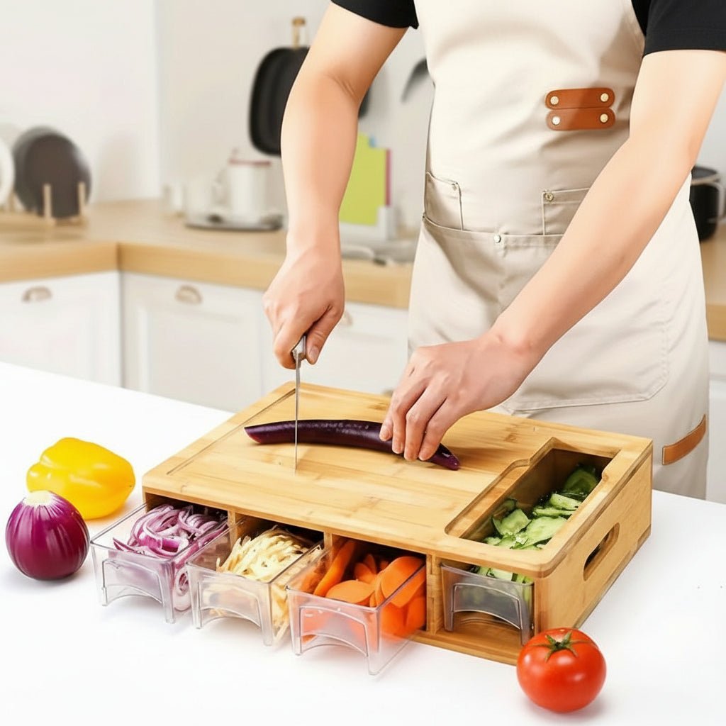 ECOCUT – Sustainable Bamboo Cutting Board with Blade System & Storage Trays
