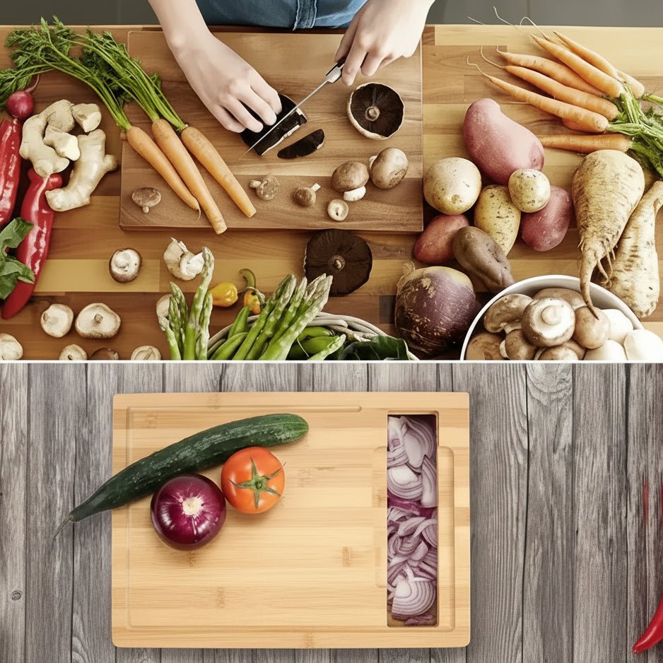 ECOCUT – Sustainable Bamboo Cutting Board with Blade System & Storage Trays