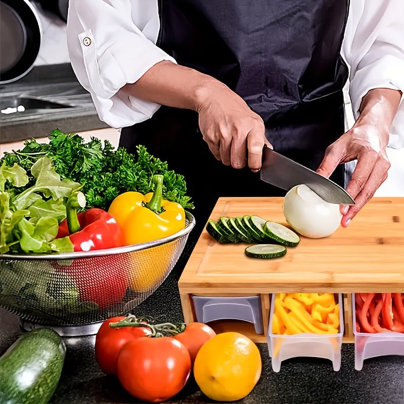 ECOCUT – Sustainable Bamboo Cutting Board with Blade System & Storage Trays