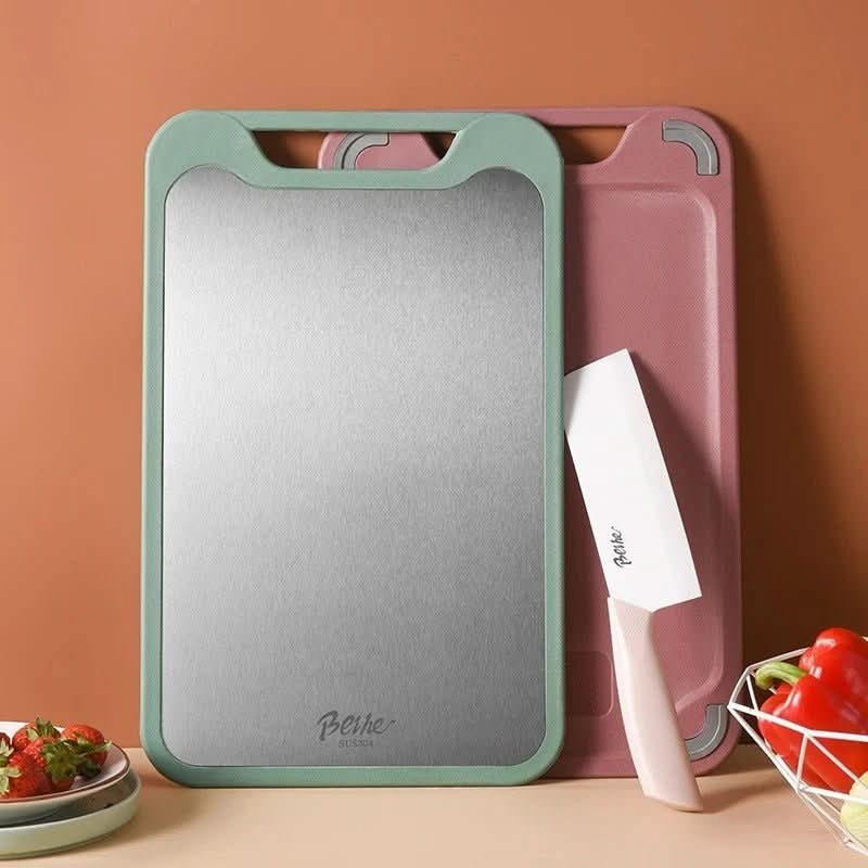 EdgeCraft – Double-Sided Stainless Steel Cutting Board with Non-Stick Surface & Juice Groove