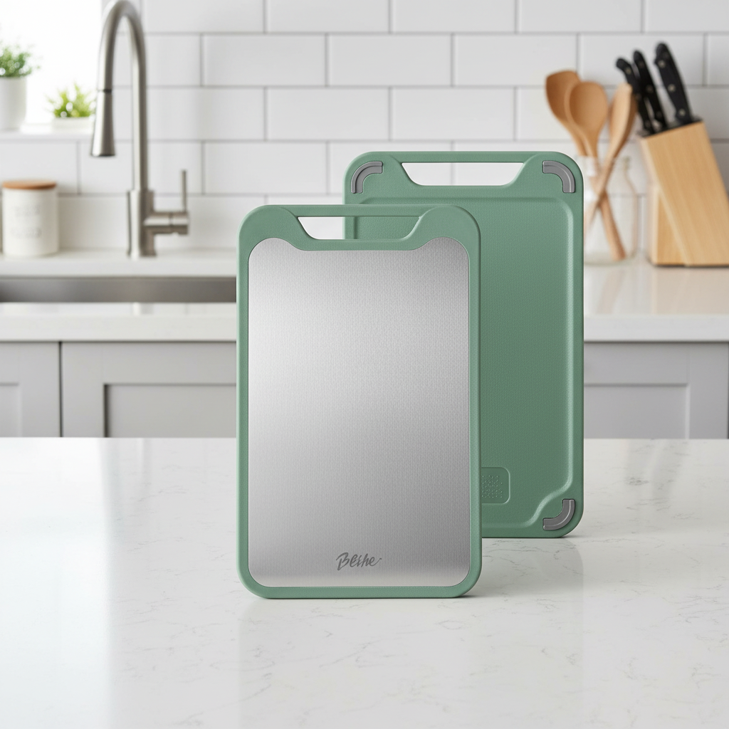 EdgeCraft – Double-Sided Stainless Steel Cutting Board with Non-Stick Surface & Juice Groove