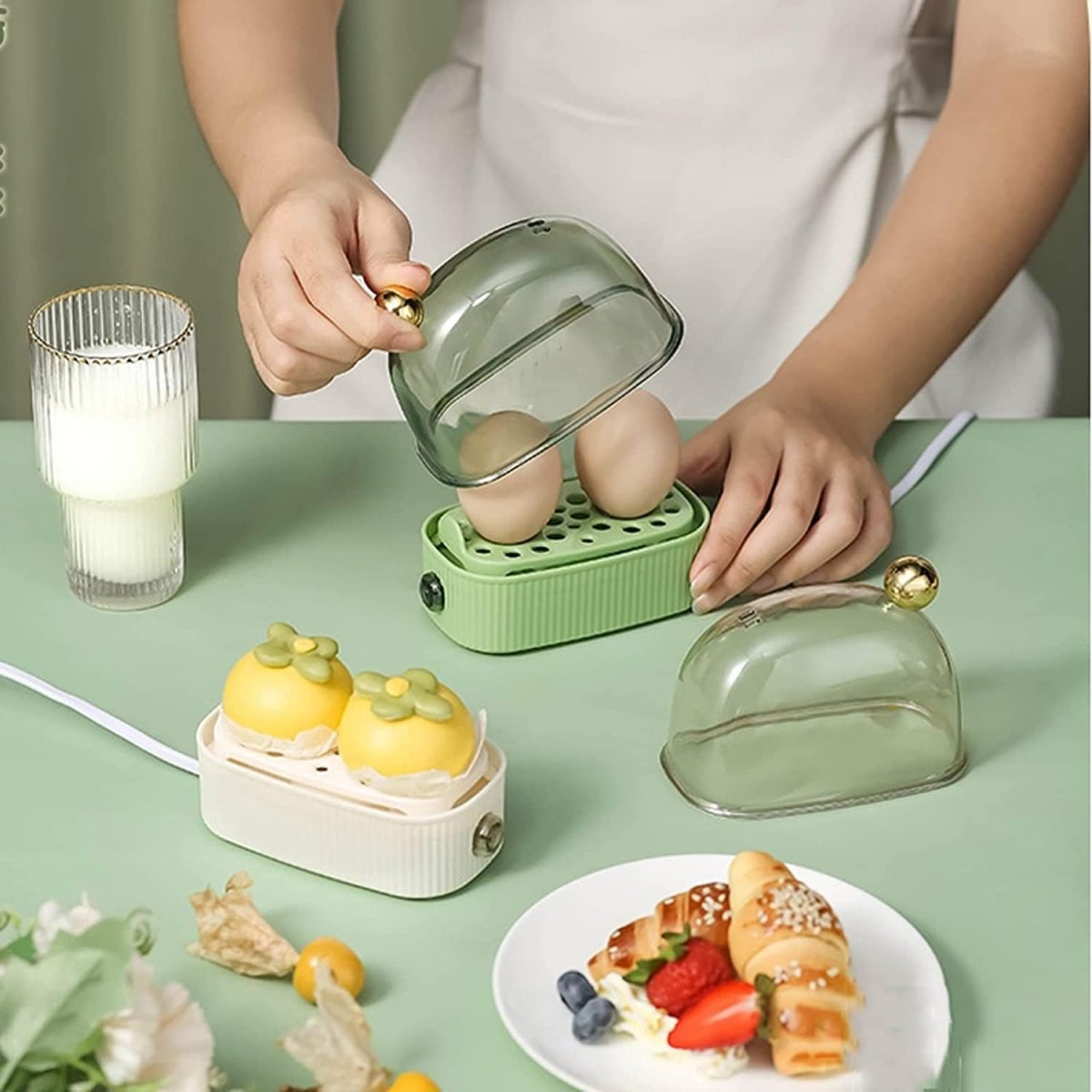 EGGFLAIR – Electric Egg Boiler & Poacher with 3 Cooking Settings for Easy Breakfast Prep