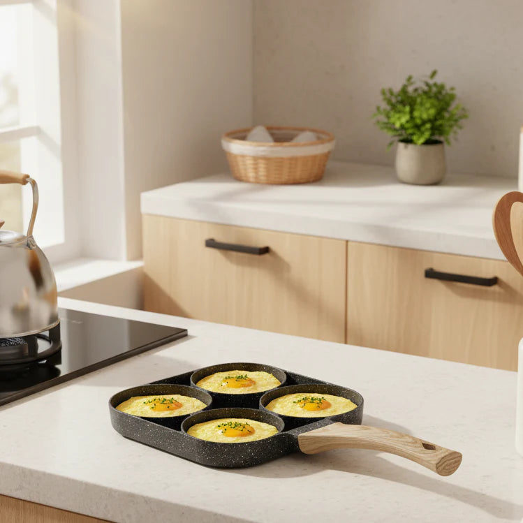 ChefVerra Non-Stick Omelette Pan | 4-hole frying pan for eggs, pancakes, and burgers