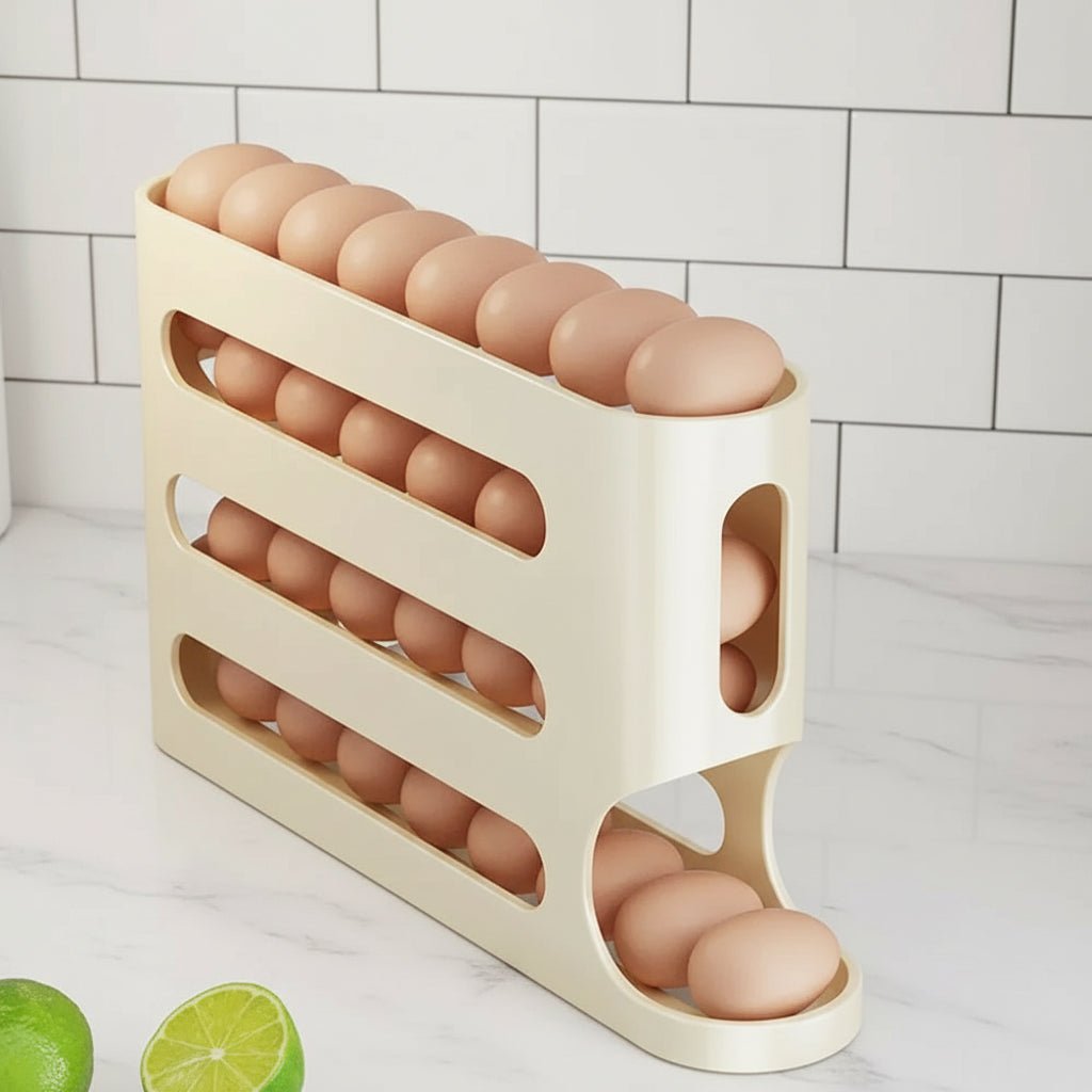 EGGSTAIR – 4-Layer Automatic Rolling Egg Dispenser for Compact Fridge Storage