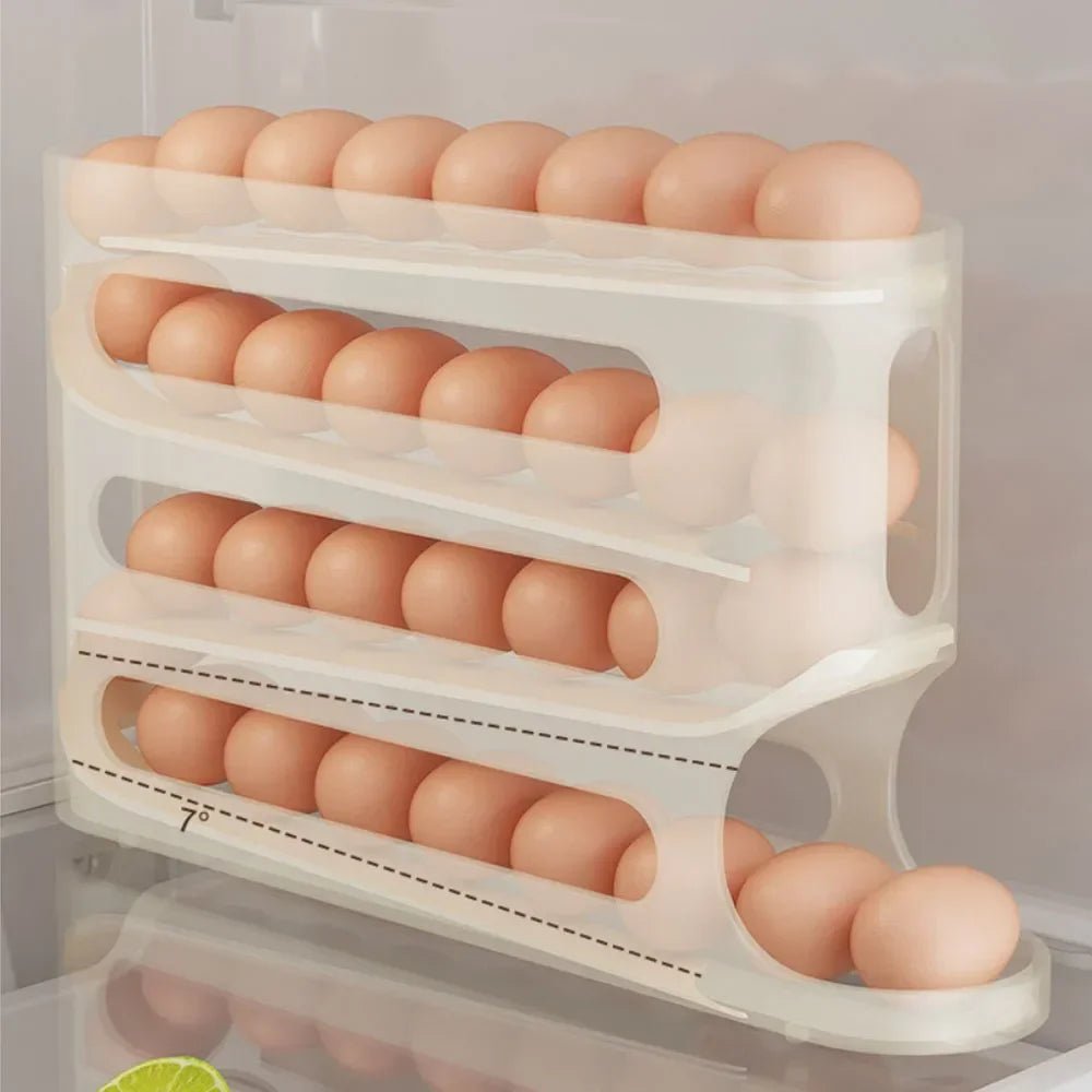 EGGSTAIR – 4-Layer Automatic Rolling Egg Dispenser for Compact Fridge Storage