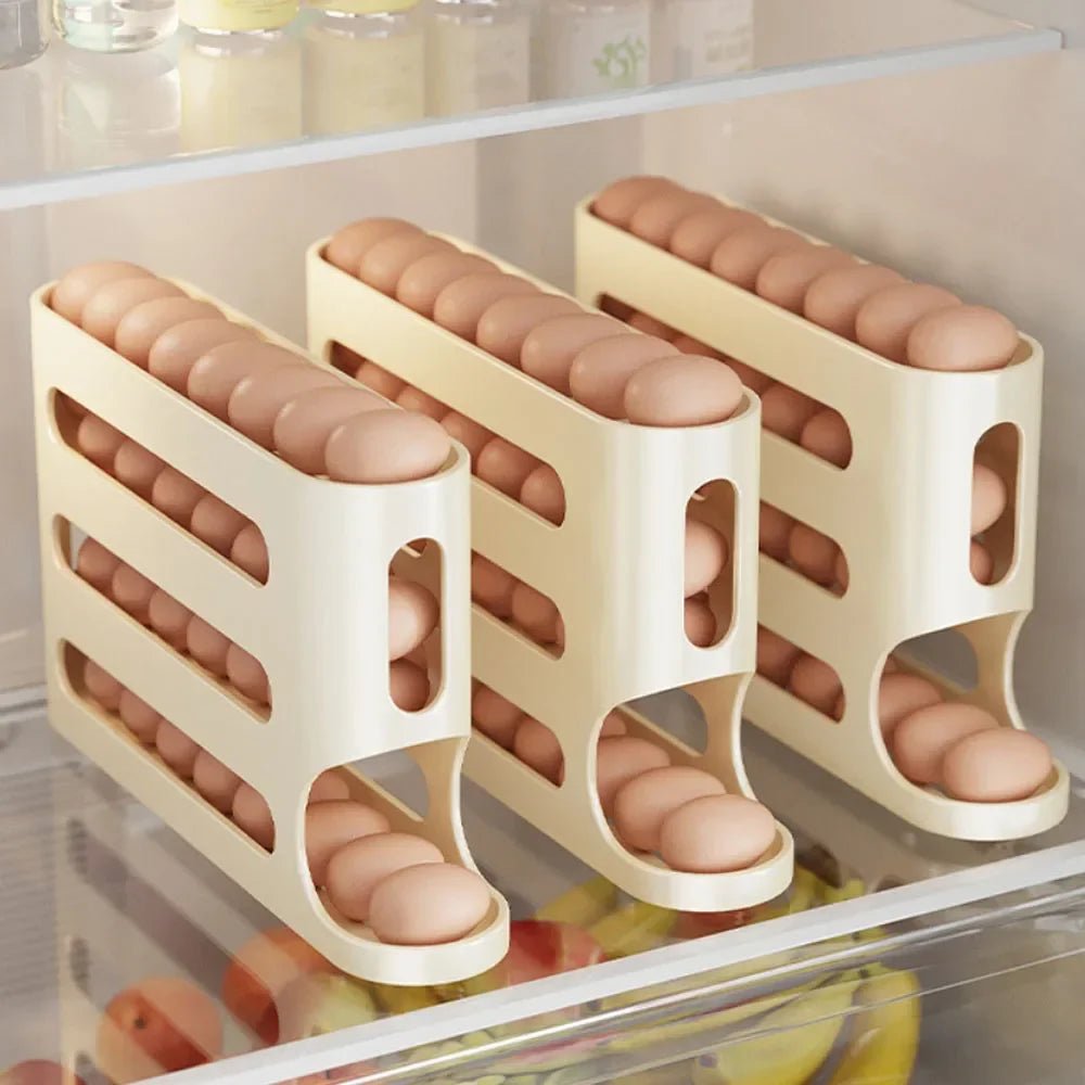 EGGSTAIR – 4-Layer Automatic Rolling Egg Dispenser for Compact Fridge Storage