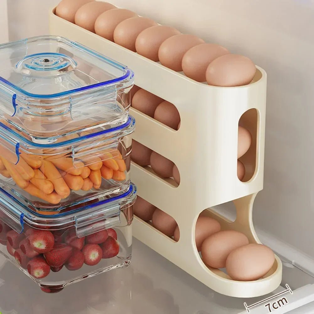 EGGSTAIR – 4-Layer Automatic Rolling Egg Dispenser for Compact Fridge Storage